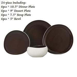 Juego de <span class=keywords><strong>Vajilla</strong></span> Nórdica Bicolor de 24 Piezas, Juego de <span class=keywords><strong>Vajilla</strong></span> de Porcelana Orgánica Blanca y Café <span class=keywords><strong>para</strong></span> <span class=keywords><strong>6</strong></span> <span class=keywords><strong>Personas</strong></span>, Venta al por Mayor - Product Image 2