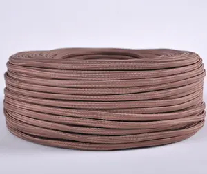 CE VDE ROHS ENEC approved dark brown flat fabric textile electric extension cord, cotton wrapped electrical cable