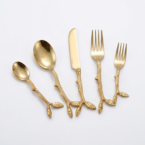 Juego de Cubiertos de Acero Inoxidable Chapado en Oro con Diseño de Rama, Apto para Lavavajillas, Cubertería para Boda, Cuchara, Cuchillo, Tenedor, 5 Piezas - Product Image 1
