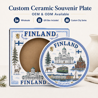 Assiette décorative en céramique souvenir d'Europe et de Finlande, motif Cathédrale Renne Tram, avec boîte, personnalisable OEM ODM, vente en gros