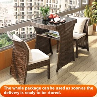 Design moderne trois pièces balcon petite table ensemble de chaises patio extérieur loisirs stockage rotin chaise métal bois matériel meubles