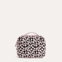 Tas Kosmetik Motif Bunga Cantik Warna Pink, Organizer Makeup, Tas Perlengkapan Mandi untuk Perjalanan dengan Pegangan, Kantong Kapasitas Besar untuk Wanita