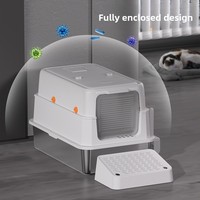 Bac à litière pour chat anti-éclaboussures, entièrement fermé, surdimensionné, désodorisant, en acier inoxydable, modèle carré Q5, facile à nettoyer, en métal et plastique