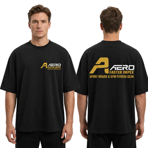 T-shirt en jersey 100 % coton surdimensionné Aero Faster pour homme, manches courtes, col rond, délavage acide, respirant, décontracté, logo imprimé à l'avant - Product Image 6