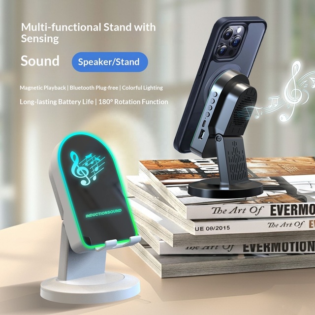 Creative New Smart Sensor Speaker Mobile Phone Stand Integrated Multi-functional Desktop Mini RGB Lights for Audio No