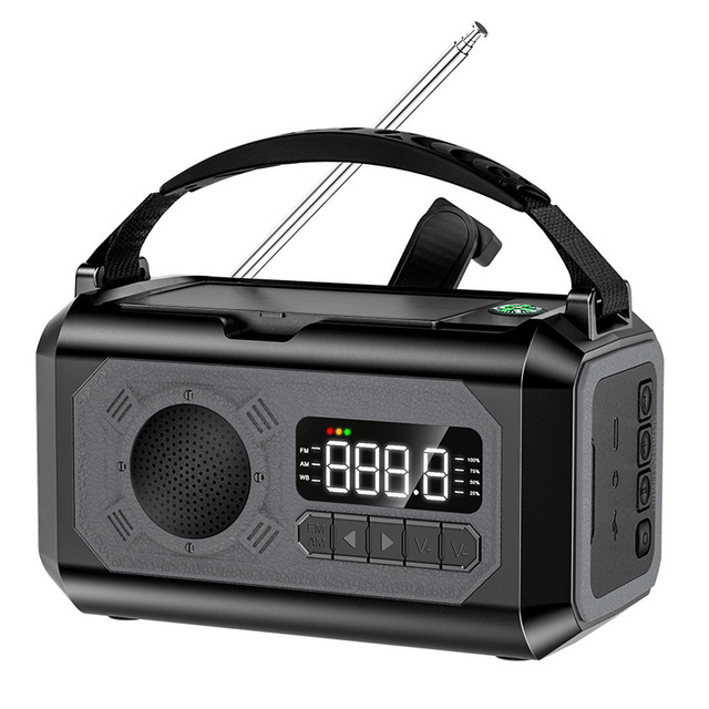 Outdoor Emergency Solar Hand-Cranked Power Multi-Function Radio with Flashlight Made of Durable Plastic