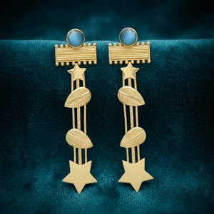 Pendientes de Cuarzo Azul Oscuro Estilo Nuevo, Chapados en Oro, Aleación de Metal Precioso, Étnicos, Hechos a Mano, con Piedras Preciosas - Product Image 2
