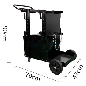 Chariot de rangement pour machine à souder en acier à 2 niveaux avec 2 chaînes en zinc, chariot de soudeur MIG universel à roulettes, roues pleines de 7 pouces - Product Image 3