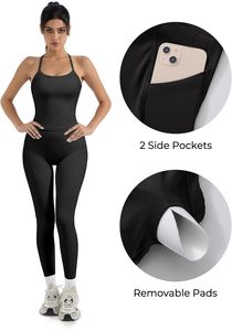 SUUKSESS Ensemble de sport 2 pièces pour femme, uni, respirant, infroissable, en Spandex/Nylon, avec leggings de <span class=keywords><strong>compression</strong></span> effet ventre plat et poches - Product Image 2
