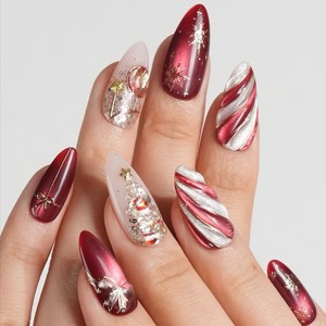 <span class=keywords><strong>Uñas</strong></span> Postizas <span class=keywords><strong>de</strong></span> Diseño Personalizado Navideño, Forma Almendrada Mediana, Precio al por Mayor, <span class=keywords><strong>Uñas</strong></span> Artificiales Hechas a Mano, Elegantes y Modernas - Product Image 5