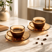 Ensemble de tasses et soucoupes à café en verre ambré moderne, résistant à la chaleur, avec logo personnalisé, idéal pour la rentrée scolaire, la maison et la cuisine, usage quotidien