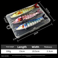 Lot de leurres multi-sections en plastique imprimés en 3D, longs, 8 sections, pour la pêche, avec boîte à trois compartiments, durs, sans hameçons