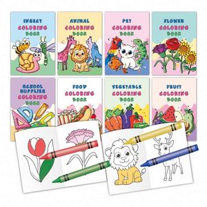 อุปกรณ์การเรียน ดอกไม้ สัตว์เลี้ยง ผลไม้ ผัก แมลง สัตว์น่ารัก อาหาร สมุดระบายสี 8-in-1 หลากหลายธีมสำหรับเด็ก - Product Image 1