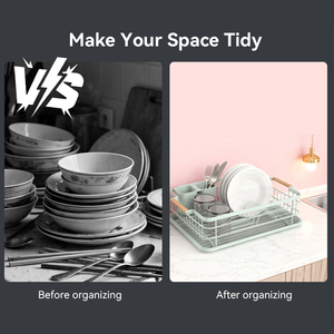 Estante para platos de almacenamiento de una sola capa para ahorrar espacio con tablero de plástico Escurridor de vajilla de alambre metálico - Product Image 5