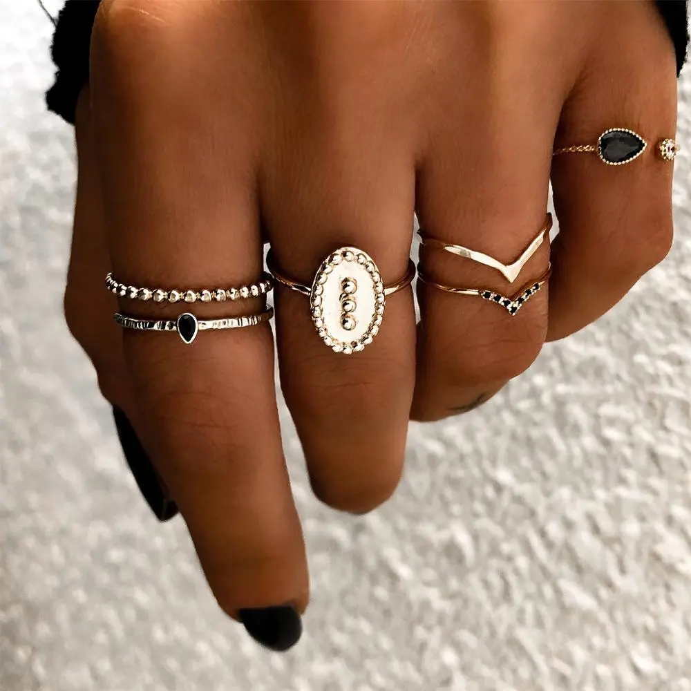 Sindlan 6 шт., оптовая продажа, набор серебряных колец, простые модные геометрические кольца на палец, ретро коллекция, кольцо с драгоценным камнем для мужчин