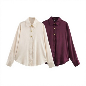 Nouvelle Collection Printemps – Chemise Décontractée en Satin Texturé à Boutons et Col Revers, Style Simple et Tendance pour l'Été (Polyester) - Product Image 4