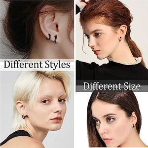 Pendientes de clip de acero de titanio con forma de cruz, estilo punk rock, geométricos, negros, para hombre - Product Image 4