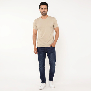 T-shirt pour homme à col rond et manches courtes avec logo personnalisé, jersey en coton, basique, uni, coupe ajustée, couleur unie, t-shirts à étiquette privée - Product Image 1