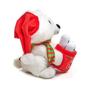 Ours polaire de Noël animé en peluche tenant une tasse de guimauves, tourne autour pour chanter Jingle Bell, peluche de lutin de Noël - Product Image 2