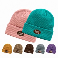 Bonnet en laine mélangée côtelé personnalisé avec logo, chaud, extensible, multicolore, doux, unisexe, motif dessin animé à pois, idéal pour les voyages