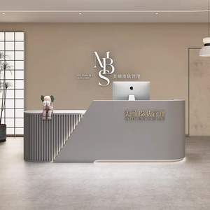 مكتب استقبال خشبي حديث مع إضاءة ليد لصالونات التجميل مكاتب طب الأسنان واستوديوهات الرقص وشركات الفنادق والمدارس - Product Image 4