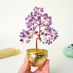 Crystal Money <b>Tree</b> Gold Plated Bowl Natural Amethyst Crystal Healing Chips <b>Tree</b> for Feng Shui - Product Image 1