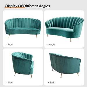 <span class=keywords><strong>Canapé</strong></span> deux <span class=keywords><strong>places</strong></span> en velours personnalisable, design coquille, pieds en métal doré, directement de l'usine - Product Image 6