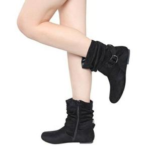 QF1 Nouveauté Classiques Bottes d'hiver pour femmes Logo personnalisé Tige en daim <span class=keywords><strong>Talon</strong></span> plat Cheville Légère Caractéristique Saison d'automne Semelle en caoutchouc - Product Image 5