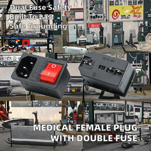 Prise femelle AC, prise industrielle médicale avec double fusible, prise plastique standard CN, marque JinChen pour pièces automobiles - Product Image 2