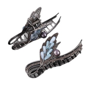 Pince à cheveux en métal avec motif feuille et perles pour femme, coiffe de mariage, alliage de zinc plaqué, style à maintien - Product Image 5