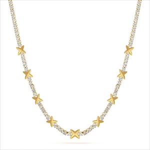 Custom Zircon Fixed Charm <b>Tennis</b> <b>Necklace</b> 18K <b>Gold</b> Plated 316L Stainless Steel Unisex Hiphop Jewelry - Product Image 1