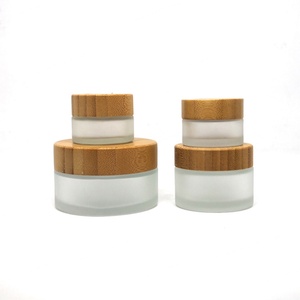 50ml Glass Cream Jar with Bamboo Top and Lids <b>Clear</b> Frosted 30g/50g/100g Sizes for Skin Care Lotion - Product Image 3
