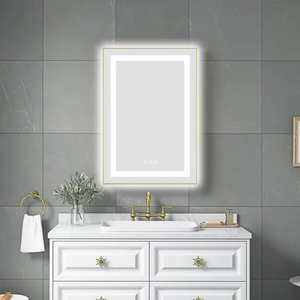 Miroir de salle de bain LED en verre 20x32 pouces avec éclairage, rétroéclairage avant et arrière, design moderne, montage mural, cadre en aluminium anti-buée - Product Image 1