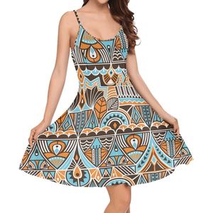Vente en gros de robes sexy pour femmes personnalisées, jupes courtes imprimées de style tribal motif <span class=keywords><strong>aztèque</strong></span> vague <span class=keywords><strong>tatouage</strong></span> sans manches - Product Image 2