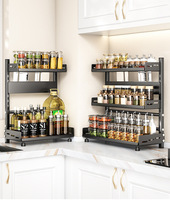 Étagère à épices en métal à 3 niveaux pour comptoir de cuisine, organisateur d'assaisonnements avec porte-couteaux, étagère de rangement moderne et minimaliste, vente en gros