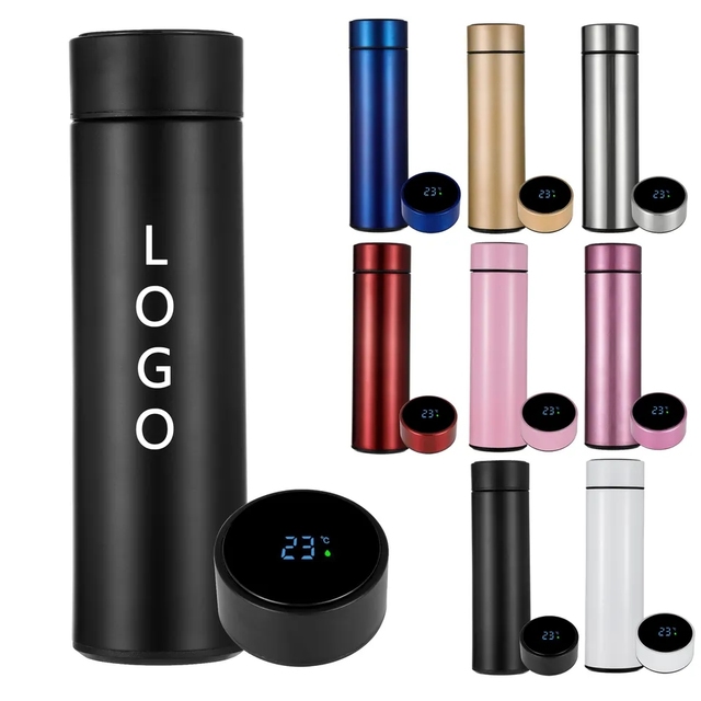Wholesale Custom 500ml Office Stainless Steel Portable Smart Thermo Cup Smart Water Bottle As Gift Cups