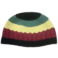 Vente en gros Ever Fortune Ethnique Coton Crochet Respirant Rayé Kufi Chapeau Hommes Fait à la Main Musulman Prière Crâne Casquettes avec Élastique