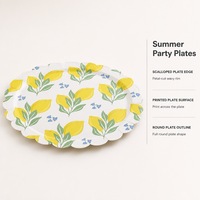 Assiettes en papier citron laminées, imperméables et résistantes à la graisse, jetables pour salades, fruits, barbecues, traiteur, vente en gros
