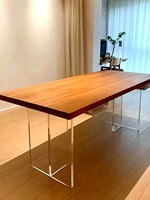 Table à manger suspendue en acrylique de style nordique, table basse en bois massif pour usage domestique, bureau simple en planches de pin blanc ciré