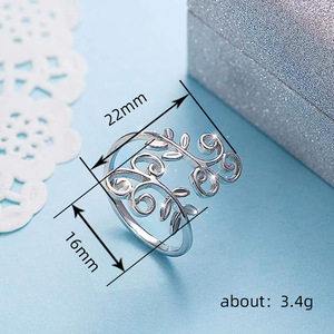 Anello Aperto con Foglie Floreali per Donne, Gioiello da Dito Regolabile alla Moda - Product Image 4