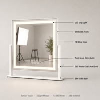 Miroir de maquillage rectangulaire blanc avec éclairage, 37 cm, rotation à 360°, 3 modes de couleur, variateur d'intensité, capteur tactile