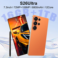 Smartphone débloqué S26 Ultra 5G avec écran de 7,3 pouces, processeur Deca Core, 16 Go + 1 To, appareil photo 108 MP, stylet intégré, Android 15