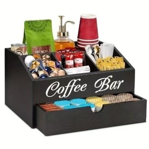 Boîte de rangement pour comptoir de bar à café, en bois massif, pour dosettes de café, organiseur de boissons, boîte de rangement à compartiments pour bureau - Product Image 4