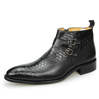 Sepatu Pria Musim Gugur Sepatu Bisnis Hangat Kulit Sapi Asli dengan Ritsleting di Pergelangan Kaki Motif Ular Gaya Klasik Kualitas Bagus