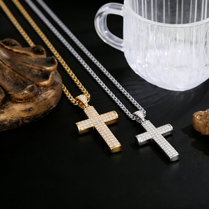 18K Gold Plated Stainless Steel <b>Cross</b> Pendant Necklace Iced Out CZ Crucifix With Rope Link <b>Chain</b> CZ Crucifix Hipec Necklace - Product Image 5