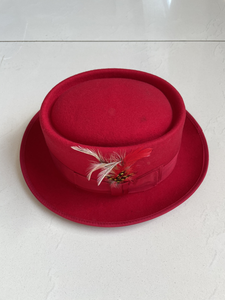 Chapeau Fedora en feutre classique unisexe R183 100% laine avec logo personnalisé, bord court, rouge, <span class=keywords><strong>Porkpie</strong></span> pour hommes - Product Image 3