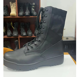 DFT0115 Botas de Desierto de Gamuza Vacuna, Botas de Selva de Cuero Liso Negro - Product Image 5