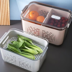 Boîte de rangement pour réfrigérateur avec couvercle ventilé pressable, panier de drainage séparable, en PET et PP, écologique, sans BPA, pour la conservation des aliments frais - Product Image 2