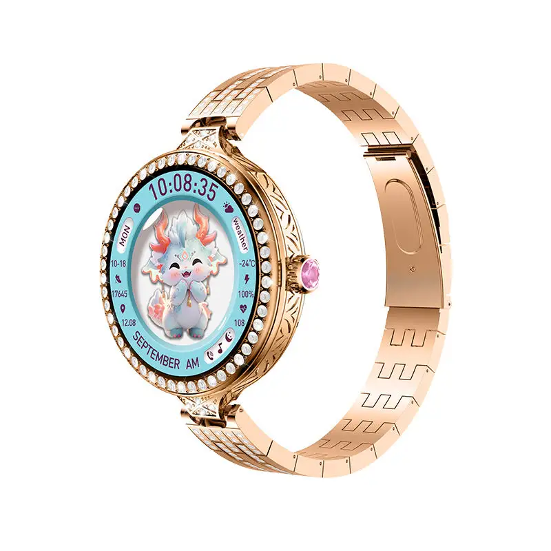 2024 HW16 mini reloj inteligente para mujer diamante acero 1,32 pulgadas pantalla impermeable NFC Smartwatch para mujer conjunto de joyería de moda