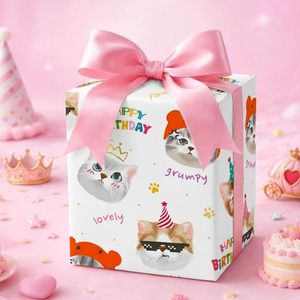Cute Cat Birthday <b>Wrapping</b> <b>Paper</b> For Gift Packaging Kids Birthday Baby Shower Party - Product Image 2